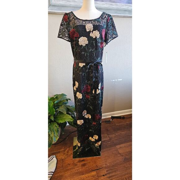 NWT Tahari Boho Embroidered Floral Lace Maxi Gown Dress Women Size 12 Multicolor - Picture 2 of 12